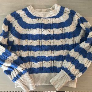 Mini Boden Girls' Volume Sleeve Blue Striped Sweater